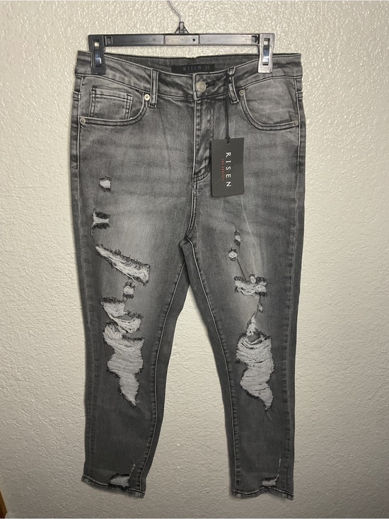 Risen Jeans Denim - Risen Size 7 High-Rise Grey Distressed Skinny Jeans